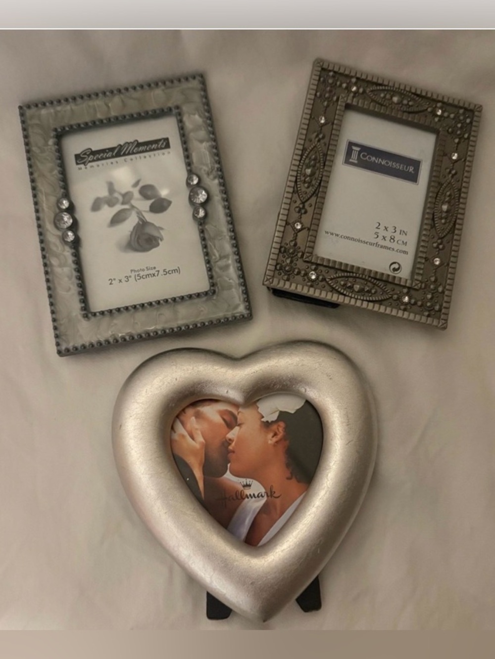 Bundle Ornate SilverTone Picture Frame Heart Frame + 2 Mini Jeweled Frames NWT
